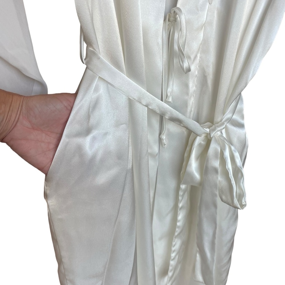 Alexandra Nicole Ivory Lace Pearl Applique Long Sleeve Robe Tie Waist Wedding XL - Picture 7 of 11